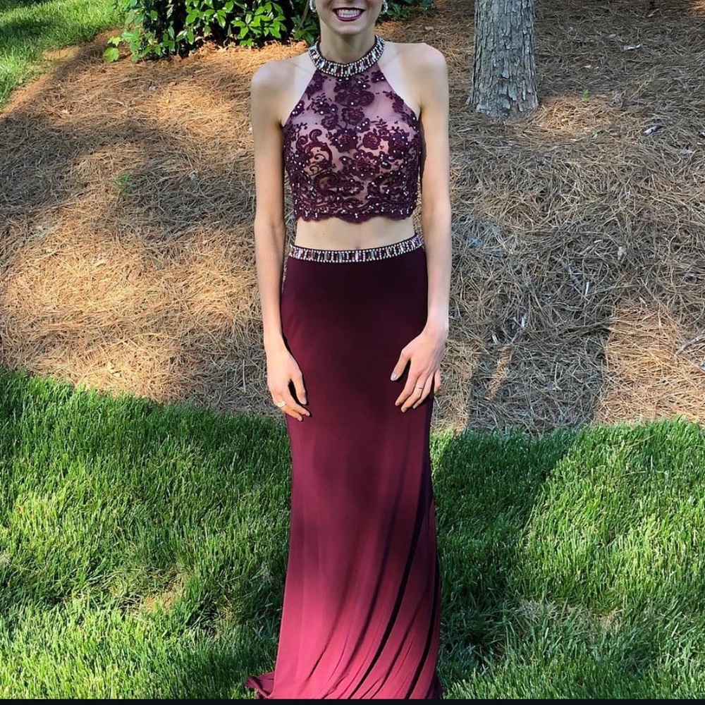 Elegant Burgundy Two Piece Dress
